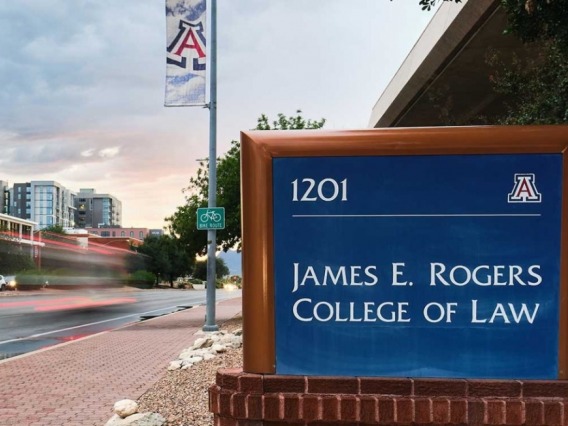Building sign that says James E. Rogers College of Law