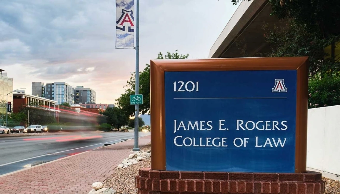 Building sign that says James E. Rogers College of Law