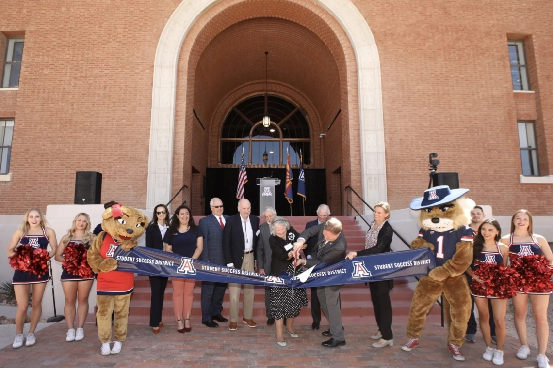 University leaders cut the ribbon for the Student Success District at a grand opening ceremony on April 13, 2022.